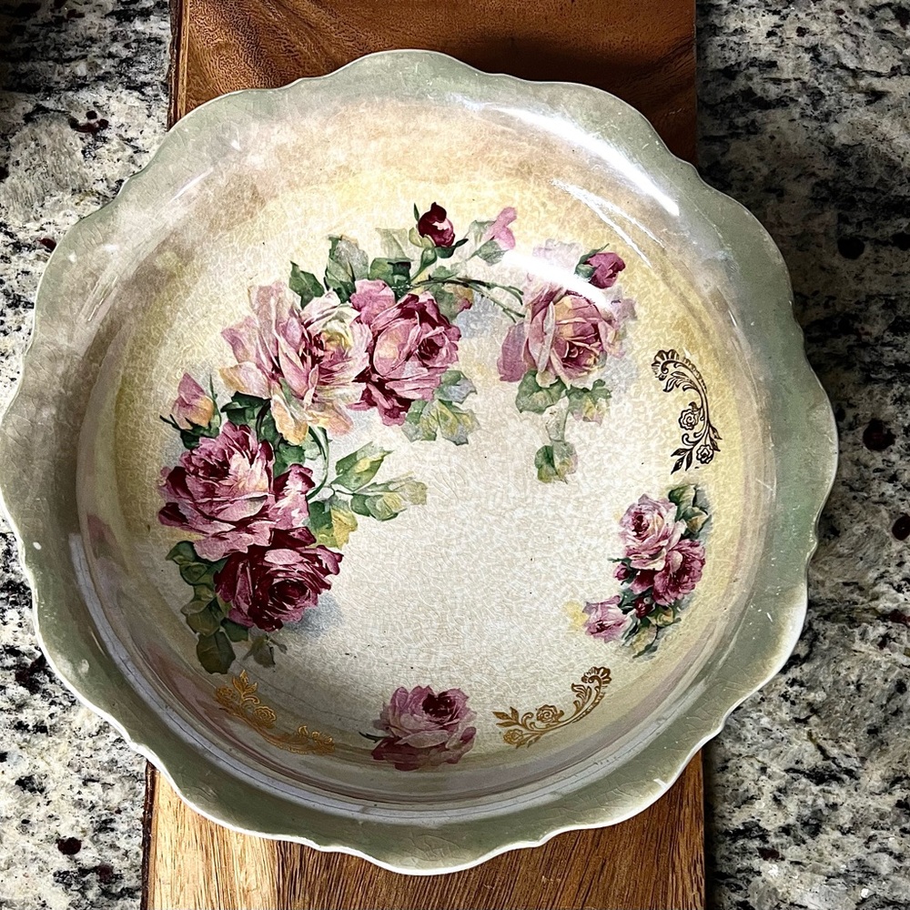 Antique American China Co. "Tuscany" Semi-Porcelain Ruffled Floral Bowl
